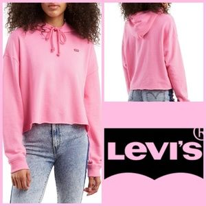 Levi's Crop Hoodie Pink Raw Edge Batwing Patch L